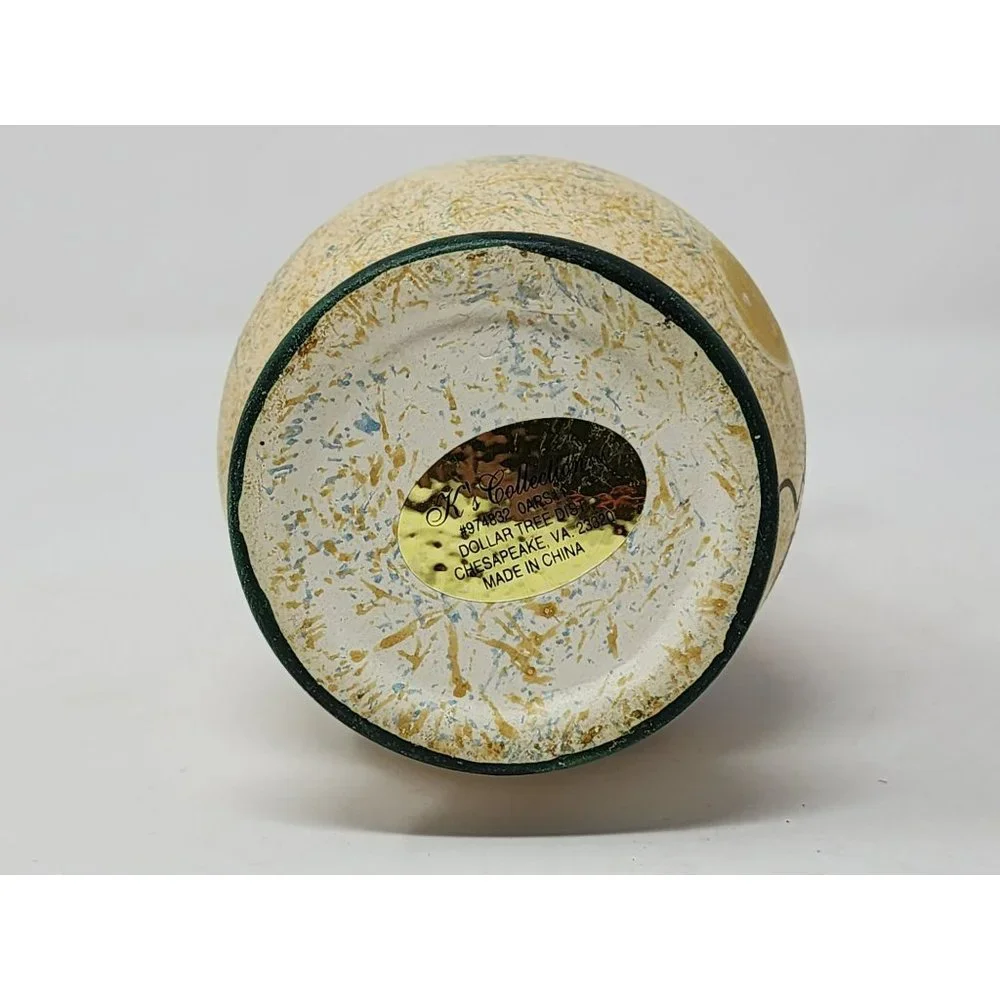 Vintage K's Collection Ceramic Vase Painted Fruit‎ Gold With Black Trim